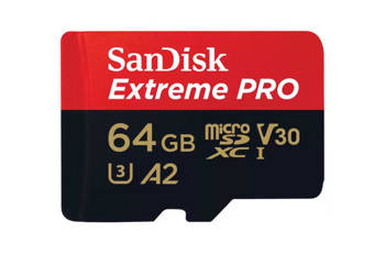 SANDISK EXTREME PRO microSDXC CARD 64GB 200/90 MB/s A2 C10 V30 UHS-I U3