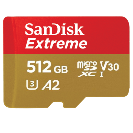 SANDISK EXTREME microSDXC CARD 512 GB 190/130 MB/s A2 C10 V30 UHS-I U3