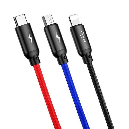Baseus kabel 3w1 | 0.3m | MicroUSB | USB-C | Lightning | 3,5A | Czarny