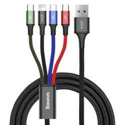 Baseus 4in1 cable | 1.2m | 2xMicroUSB | USB-C | Lightning | 3.5A | Black