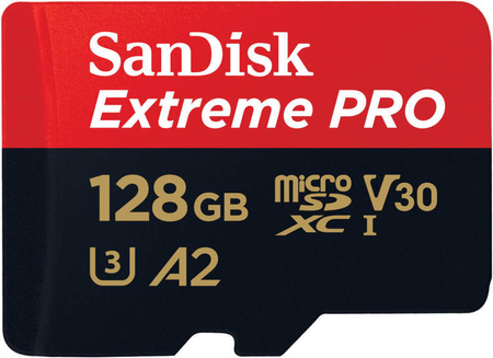 SANDISK EXTREME PRO microSDXC CARD 128GB 200/90 MB/s A2 C10 V30 UHS-I U3