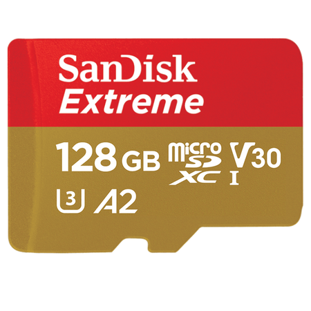SANDISK EXTREME microSDXC CARD 128 GB 190/90 MB/s A2 C10 V30 UHS-I U3 ActionCam