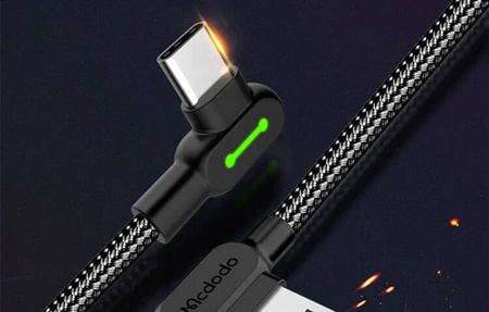 Kabel USB do USB-C kątowy Mcdodo CA-5282 LED, 1.8m (czarny)