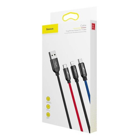 Baseus kabel 3w1 | 0.3m | MicroUSB | USB-C | Lightning | 3,5A | Czarny