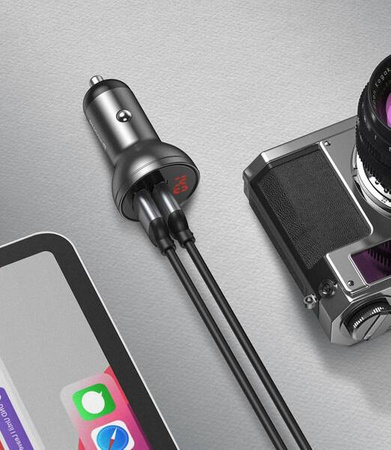 Baseus car charger with 24W display + Baseus Three Primary Colors 1.2m USB cable 3in1
