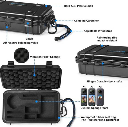 LEKUFEE Waterproof Hard Case for Insta360 X4, X3 ONE X2 and Accessories