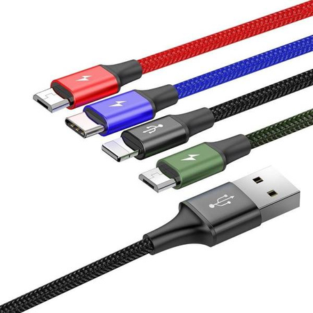 Baseus kabel 4w1 | 1.2m | 2xMicroUSB | USB-C | Lightning | 3,5A | Czarny