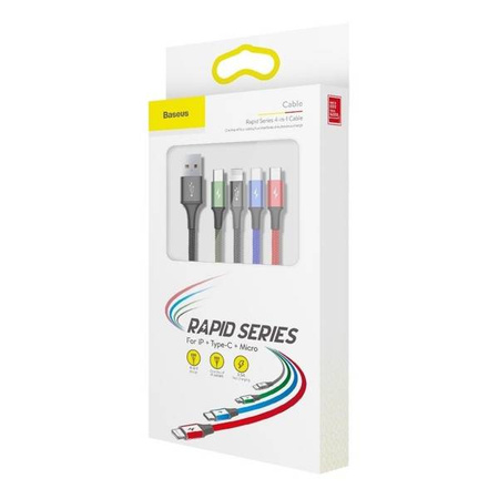 Baseus kabel 4w1 | 1.2m | 2xMicroUSB | USB-C | Lightning | 3,5A | Czarny
