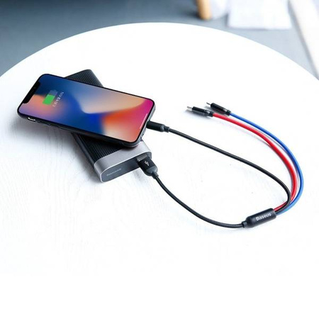 Baseus kabel 3w1 | 0.3m | MicroUSB | USB-C | Lightning | 3,5A | Czarny
