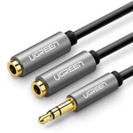 AUX audio splitter UGREEN AV123 3.5 mm jack cable, 20 cm (gray)