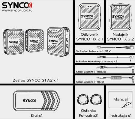 Bezprzewodowy System Mikrofonowy Synco G1 A2 2,4 GHZ - 2 Odbiorniki