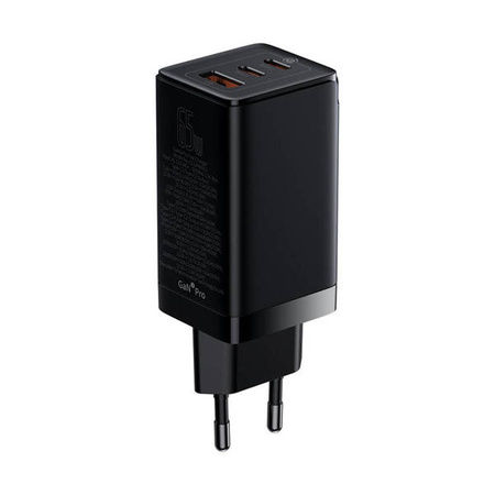 Baseus GaN3 Pro wall charger, 2xUSB-C + USB, 65W (black)