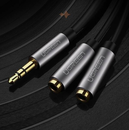 Rozdzielacz audio AUX UGREEN AV123 kabel jack 3,5 mm, 20cm (szary)