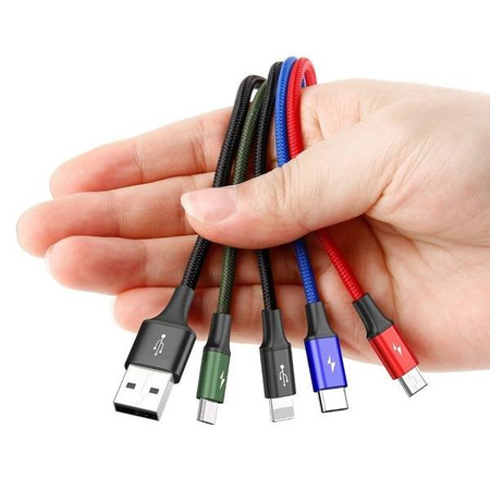 Baseus kabel 4w1 | 1.2m | 2xMicroUSB | USB-C | Lightning | 3,5A | Czarny