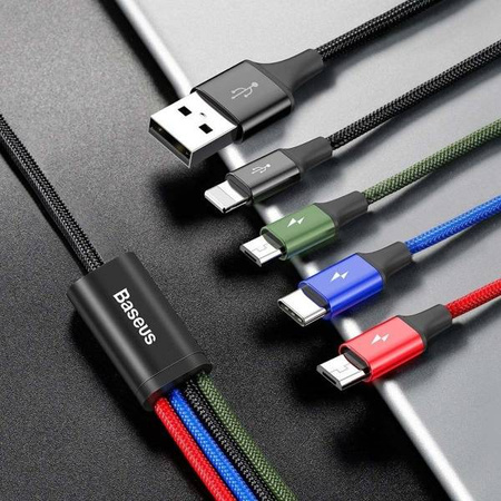 Baseus kabel 4w1 | 1.2m | 2xMicroUSB | USB-C | Lightning | 3,5A | Czarny