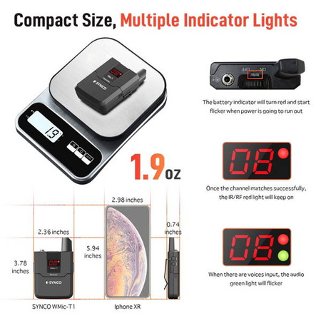 SYNCO T1 WIRELESS UHF MICROPHONE SYSTEM - 1 RECEIVER