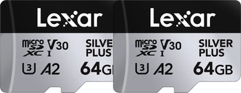 Lexar microSDXC Professional SILVER Plus R205/W100 64GB - Zestaw | dwie karty MicroSD