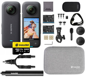 Insta360 X3 Sports Bundle | zestaw premium na motor i rower | w komplecie uchwyty na kask, na kierownicę, pod siodełko oraz "niewidzialny" selfie-stick 70cm