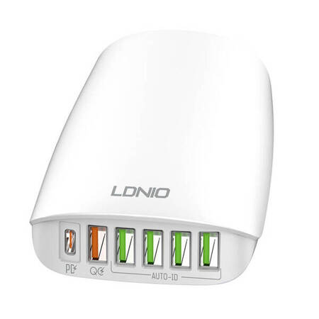 LDNIO A6573C EU | Ładowarka sieciowa 5xUSB, USB-C 65W + przewód zasilający